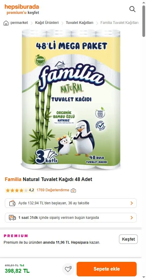 Familia Natural Tuvalet Kağıdı 48 Adet