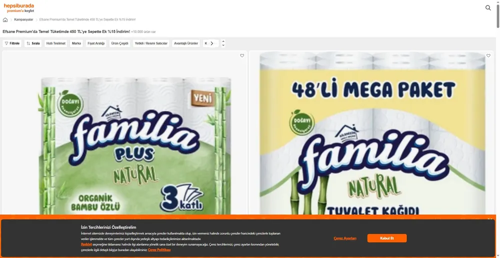 Efsane Premium'da Temel Tüketimde 450 TL’ye Sepette Ek %15 İndirim!