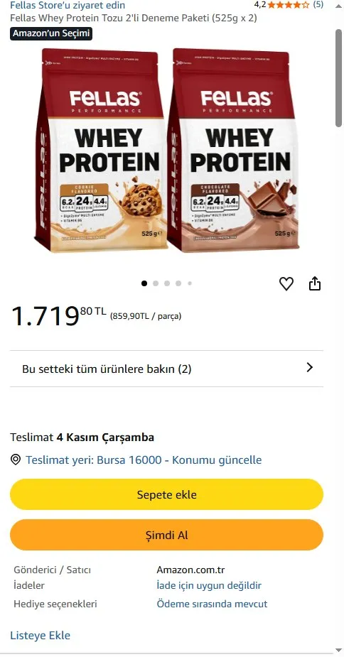 Fellas Whey Protein Tozu 2'li Deneme Paketi (525g x 2)