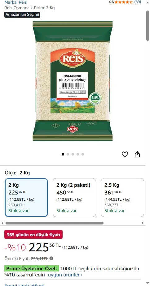 Reis Osmancık Pirinç 2 Kg
