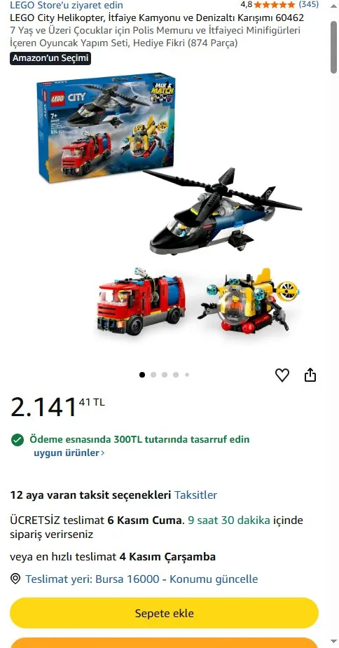 LEGO City Helikopter, İtfaiye Kamyonu ve Denizaltı Karışımı 60462