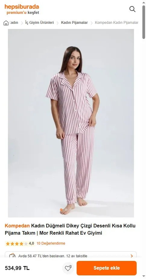 Kompedan Kadın Düğmeli Dikey Çizgi Desenli Kısa Kollu Pijama Takım | Mor Renkli Rahat Ev Giyimi