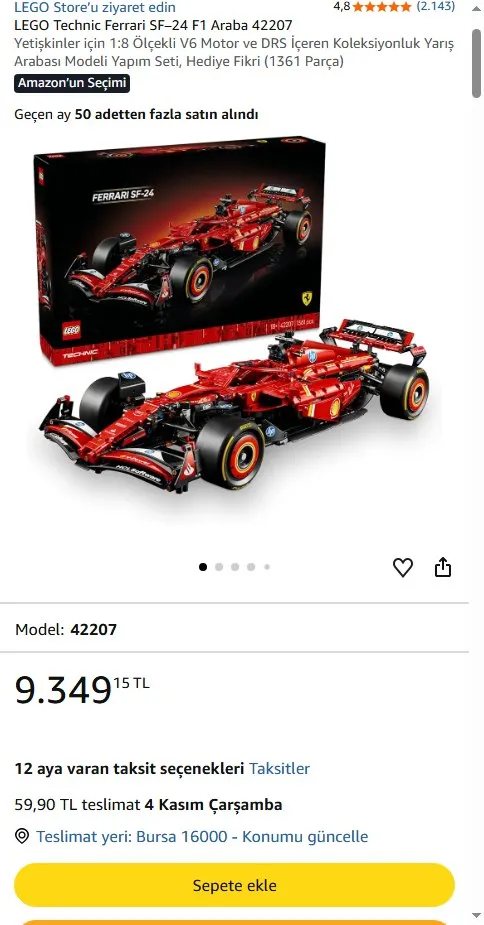 LEGO Technic Ferrari SF–24 F1 Araba 42207