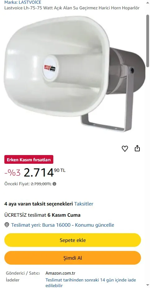 Lastvoice Lh-75-75 Watt Açık Alan Su Geçirmez Harici Horn Hoparlör