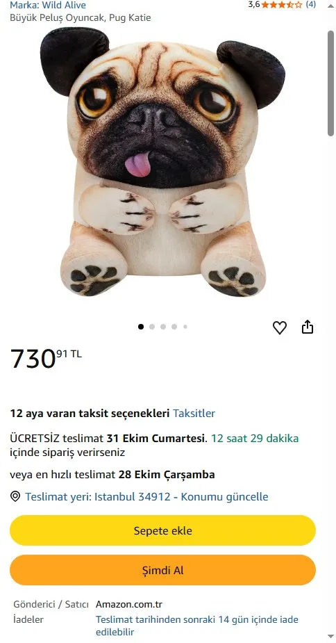 Büyük Peluş Oyuncak, Pug Katie