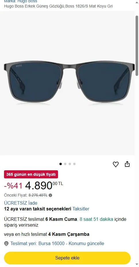 Hugo Boss Erkek Güneş Gözlüğü,Boss 1826/S Mat Koyu Gri