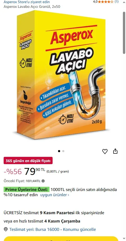 Asperox Lavabo Açıcı Granül, 2x50