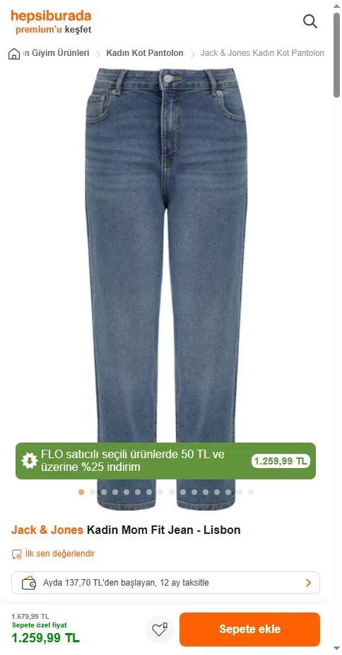 Jack & Jones Kadin Mom Fit Jean - Lisbon