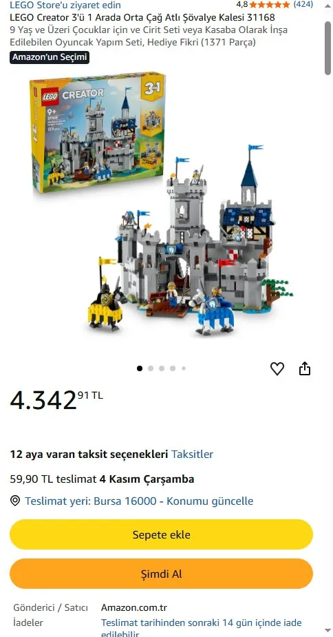 LEGO Creator 3'ü 1 Arada Orta Çağ Atlı Şövalye Kalesi 31168