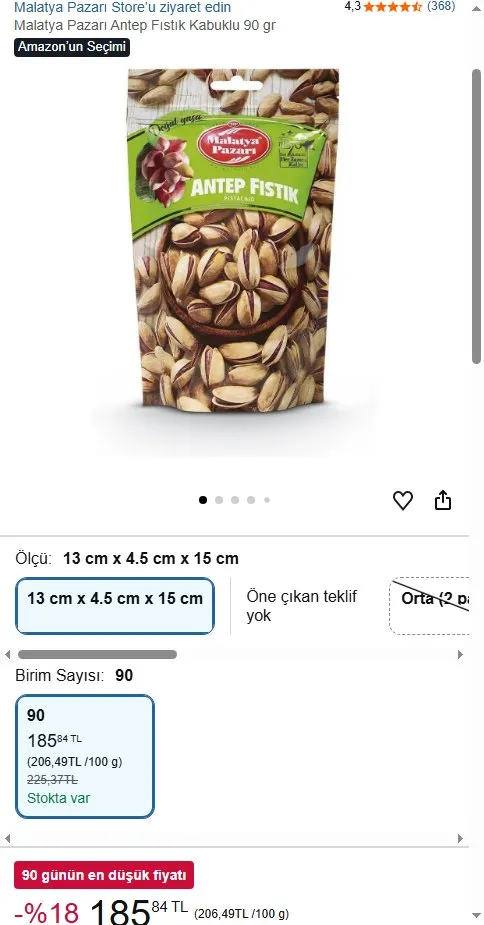 Malatya Pazarı Antep Fıstık Kabuklu 90 gr