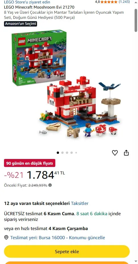 LEGO Minecraft Mooshroom Evi 21270