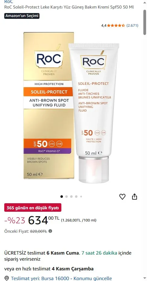 RoC Soleil-Protect Leke Karşıtı Yüz Güneş Bakım Kremi Spf50 50 Ml