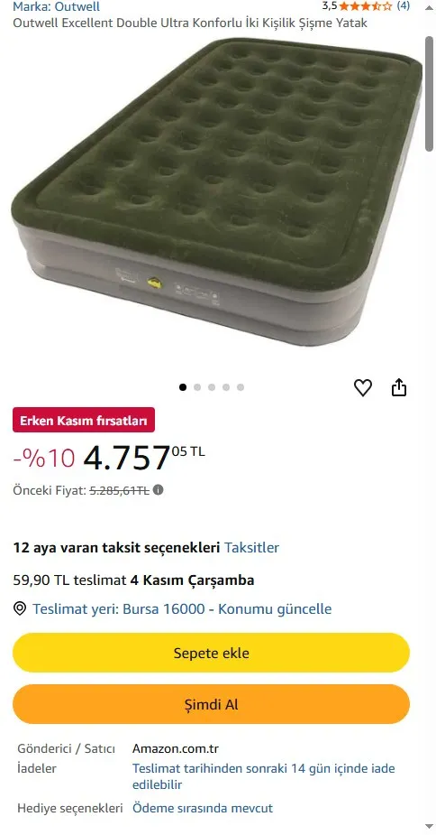 Outwell Excellent Double Ultra Konforlu İki Kişilik Şişme Yatak