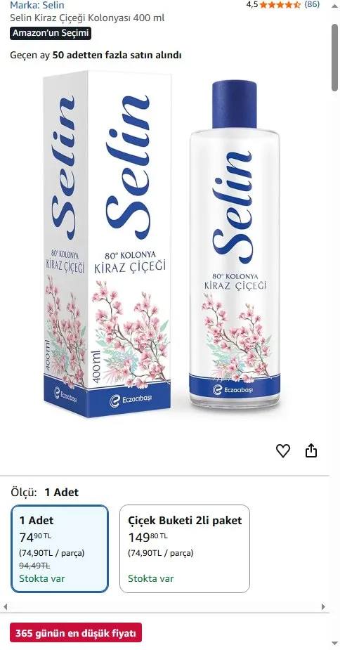 Selin Kiraz Çiçeği Kolonyası 400 ml