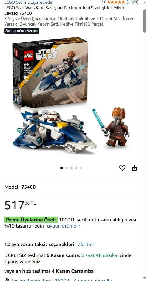 LEGO Star Wars Klon Savaşları Plo Koon Jedi Starfighter Mikro Savaşçı 75400