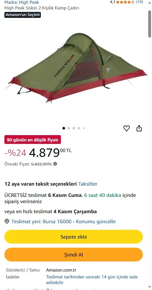 High Peak Siskin 2 Kişilik Kamp Çadırı