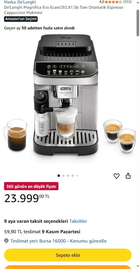 De'Longhi Magnifica Evo Ecam292.81.Sb Tam Otomatik Espresso Cappuccino Makinesi