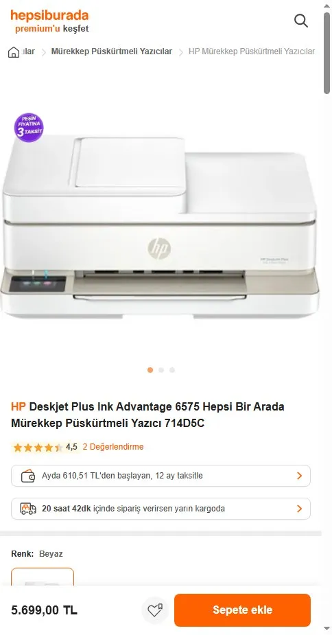 HP Deskjet Plus Ink Advantage 6575 Hepsi Bir Arada Mürekkep Püskürtmeli Yazıcı 714D5C