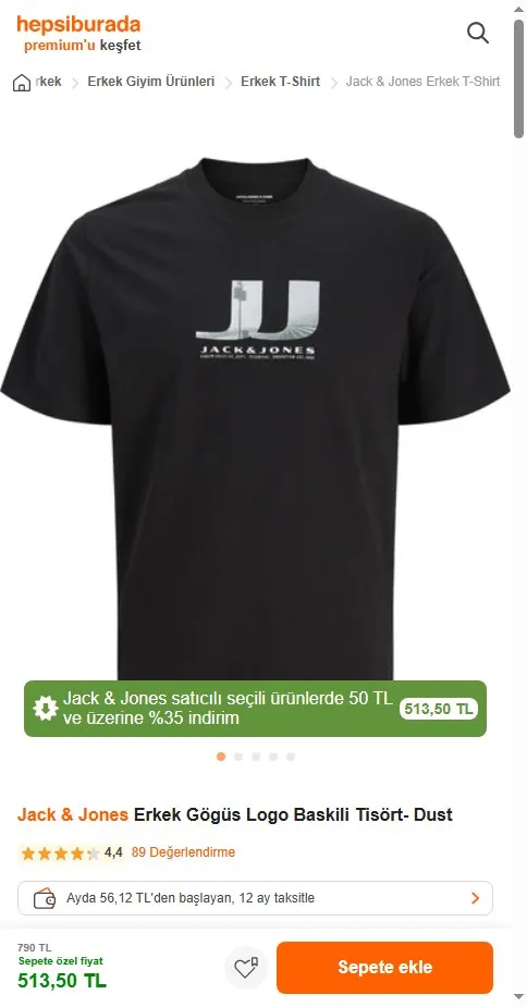 Jack & Jones Erkek Gögüs Logo Baskili Tisört- Dust