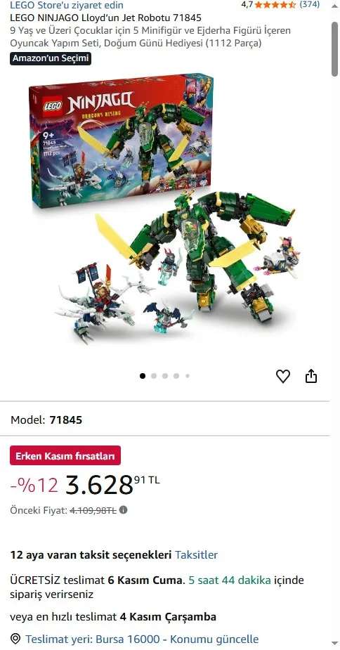 LEGO NINJAGO Lloyd’un Jet Robotu 71845