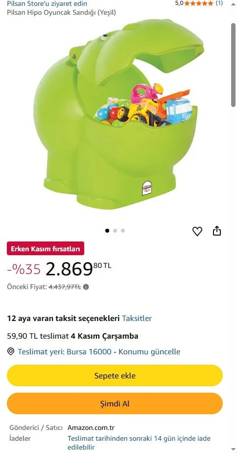 Pilsan Hipo Oyuncak Sandığı (Yeşil)