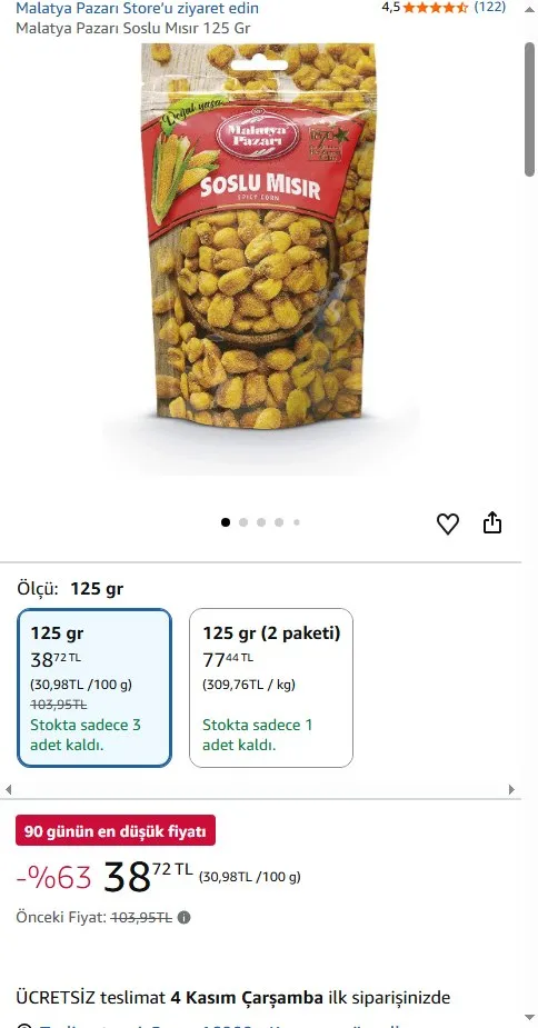 Malatya Pazarı Soslu Mısır 125 Gr