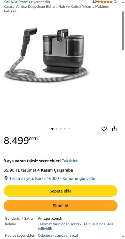 Karaca Vantuz Deepclean Buharlı Halı ve Koltuk Yıkama Makinesi Antrasit