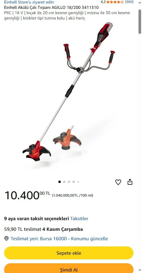 Einhell Akülü Çalı Tırpanı AGILLO 18/200 3411310