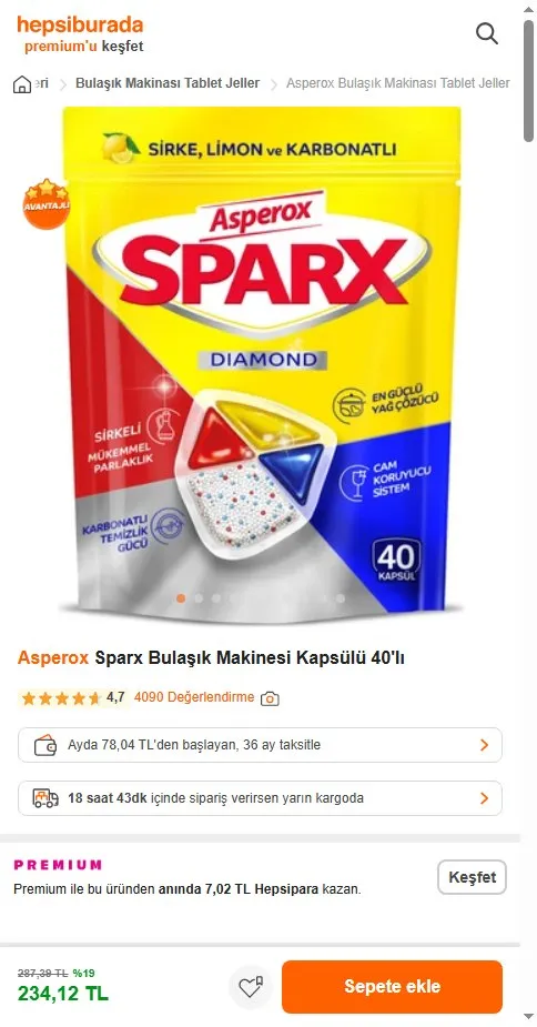 Asperox Sparx Bulaşık Makinesi Kapsülü 40'lı
