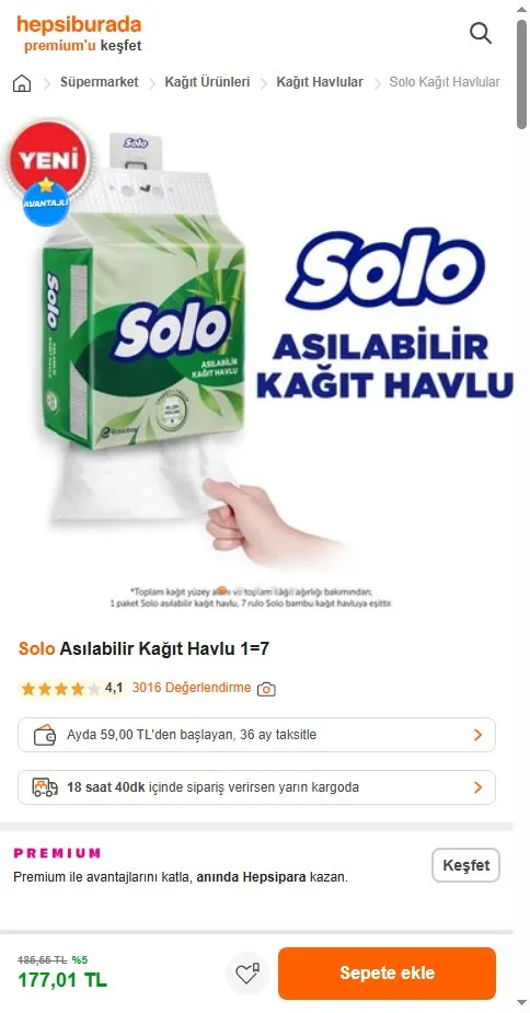 Solo Asılabilir Kağıt Havlu 1=7