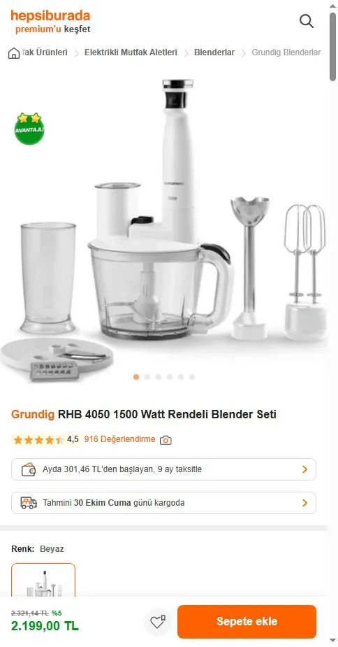 Grundig RHB 4050 1500 Watt Rendeli Blender Seti