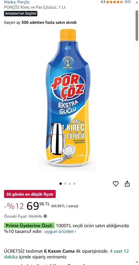 PORÇÖZ Kireç ve Pas Çözücü, 1 Lt