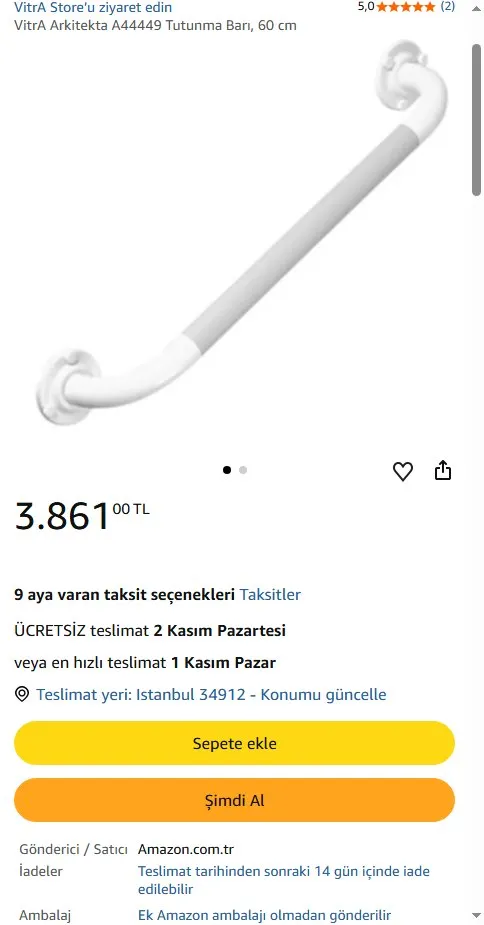 VitrA Arkitekta A44449 Tutunma Barı, 60 cm