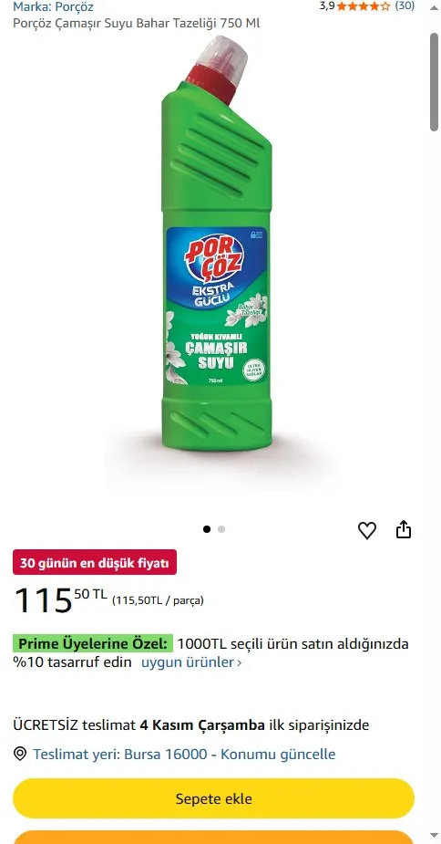 Porçöz Çamaşır Suyu Bahar Tazeliği 750 Ml