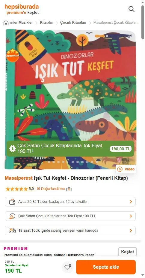 Masalperest Işık Tut Keşfet - Dinozorlar (Fenerli Kitap)