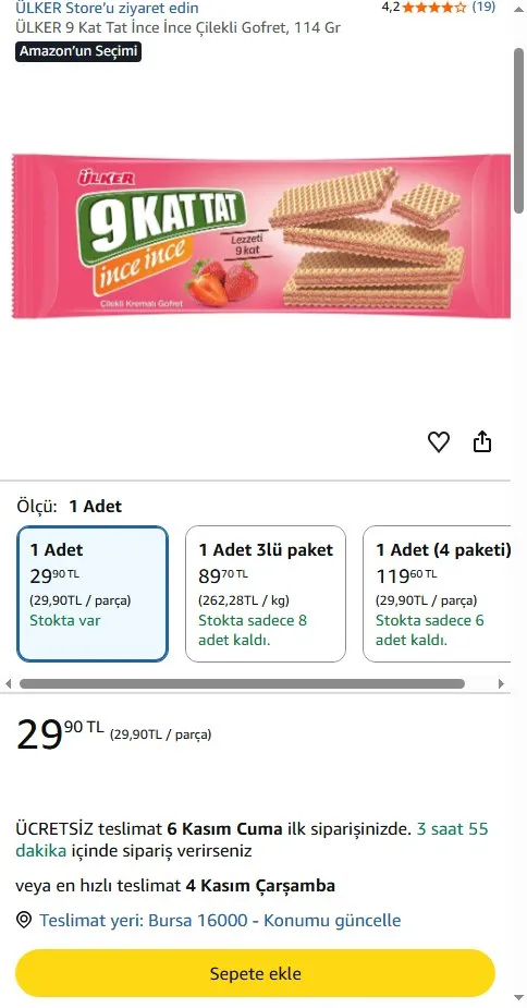 ÜLKER 9 Kat Tat İnce İnce Çilekli Gofret, 114 Gr