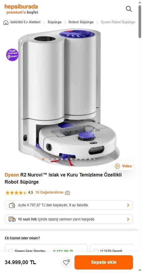 Dyson R2 Nurovi™ Islak ve Kuru Temizleme Özellikli Robot Süpürge