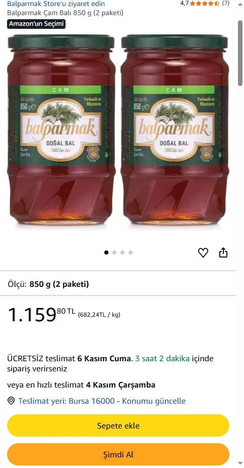 Balparmak Çam Balı 850 g (2 paketi)