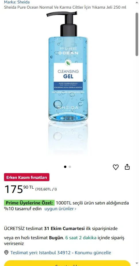 Sheida Pure Ocean Normal Ve Karma Ciltler İçin Yıkama Jeli 250 ml