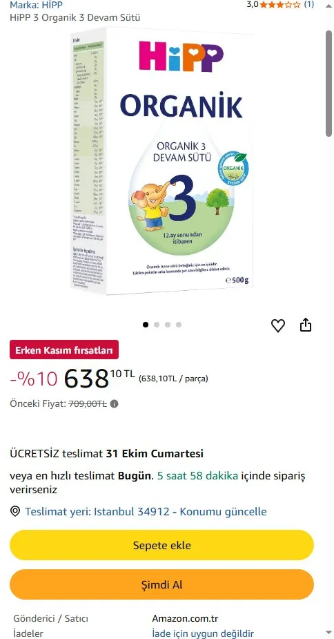 HiPP 3 Organik 3 Devam Sütü