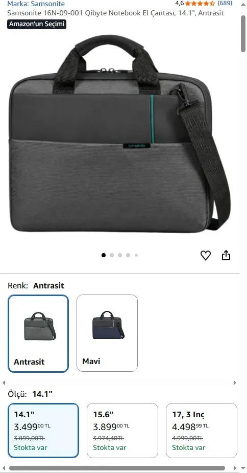 Samsonite 16N-09-001 Qibyte Notebook El Çantası, 14.1", Antrasit