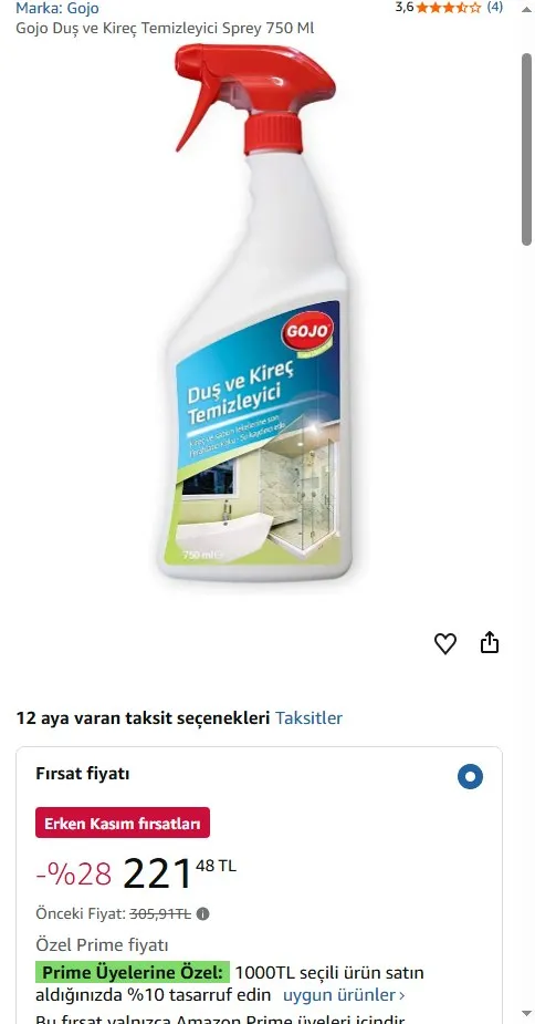 Gojo Duş ve Kireç Temizleyici Sprey 750 Ml