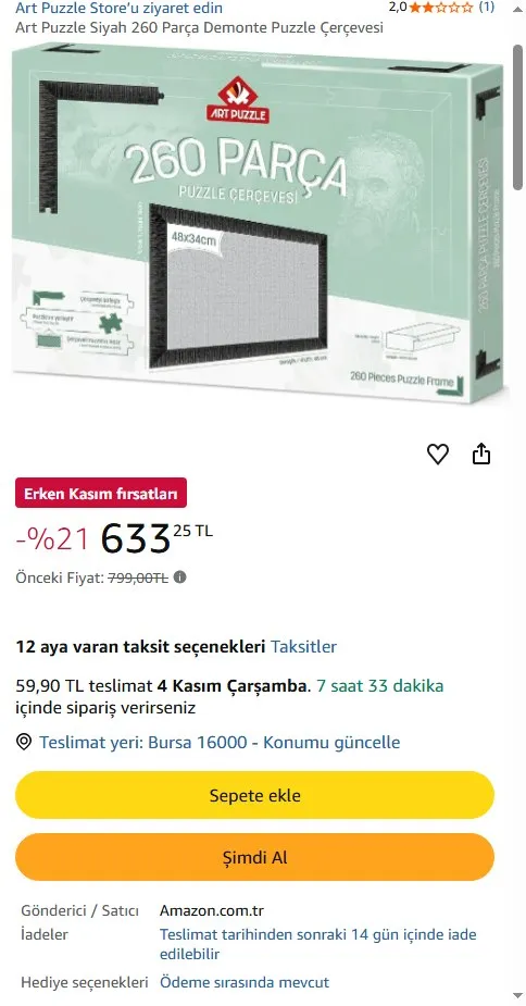 Art Puzzle Siyah 260 Parça Demonte Puzzle Çerçevesi
