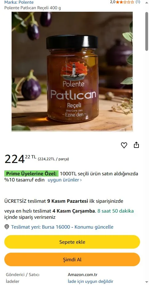 Polente Patlıcan Reçeli 400 g