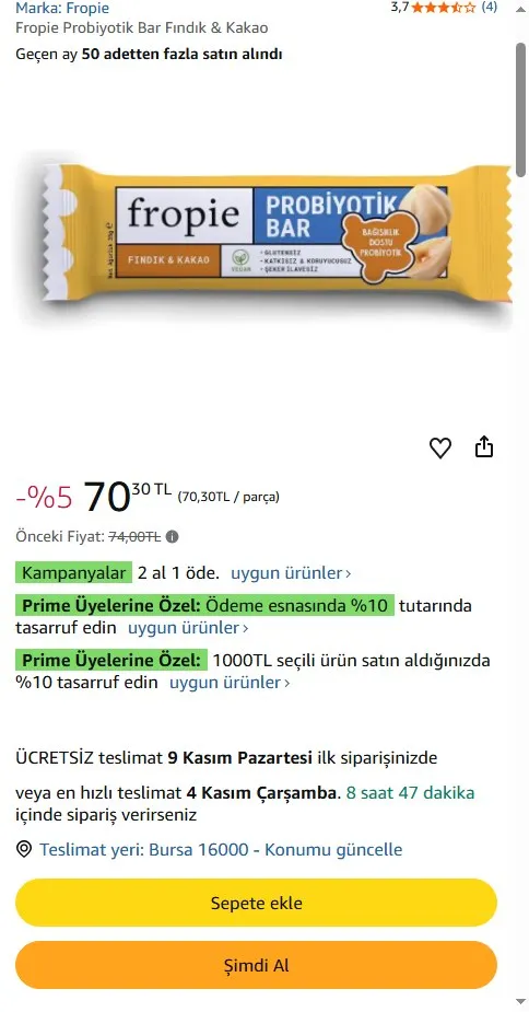 Fropie Probiyotik Bar Fındık & Kakao