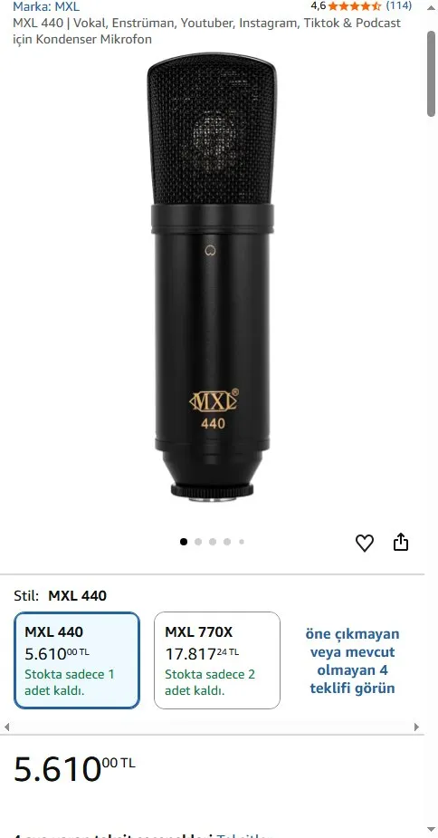 MXL 440 | Vokal, Enstrüman, Youtuber, Instagram, Tiktok & Podcast için Kondenser Mikrofon
