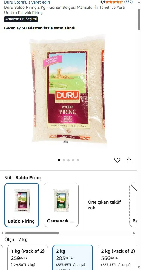 Duru Baldo Pirinç 2 Kg - Gönen Bölgesi Mahsulü, İri Taneli ve Yerli Üretim Pilavlık Pirinç