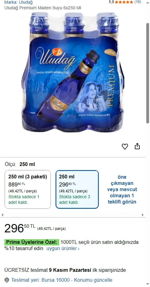 Uludağ Premium Maden Suyu 6x250 Ml