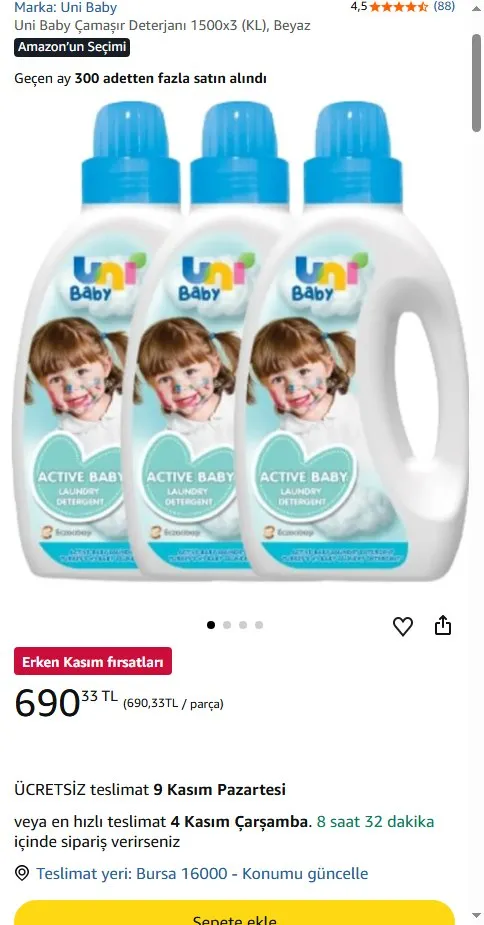 Uni Baby Çamaşır Deterjanı 1500x3 (KL), Beyaz