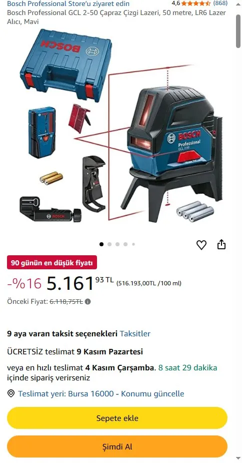 Bosch Professional GCL 2-50 Çapraz Çizgi Lazeri, 50 metre, LR6 Lazer Alıcı, Mavi
